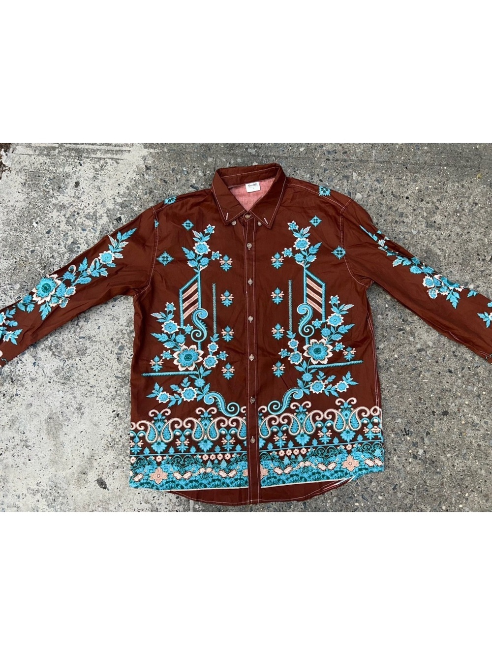 Boozelele Floral Paisley Western Brown Button Down Cotton Shirt XL NWOT - Picture 6 of 12
